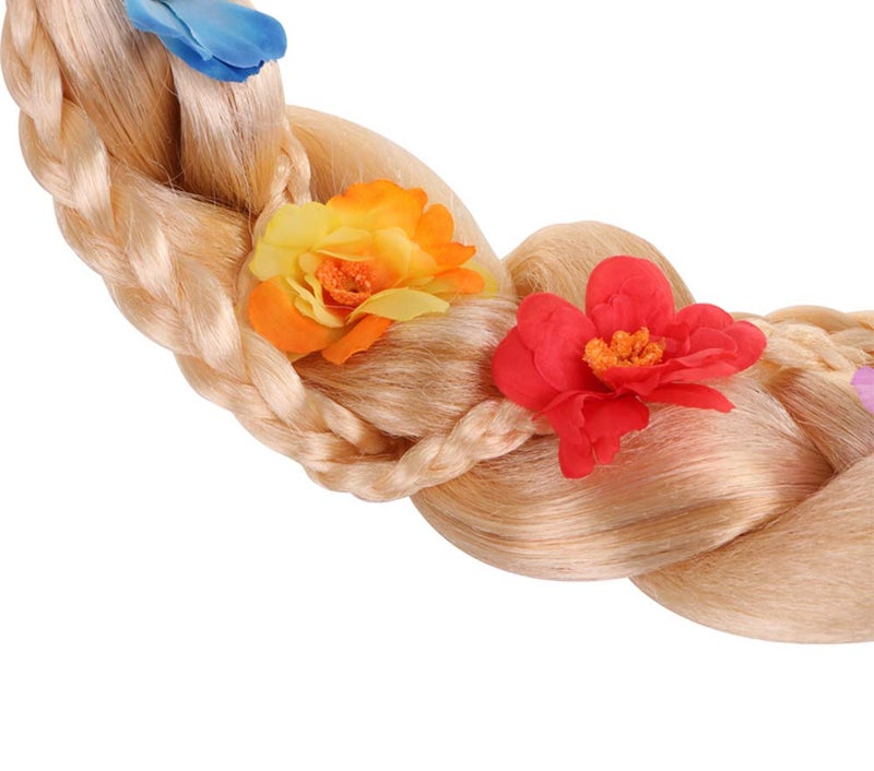Yosbabe Princess Rapunzel Wig Braid with Princess Tiara Necklace Gloves Rapunzel Dress Up Costume Cosplay Accessories for Kids Girls - Image 3